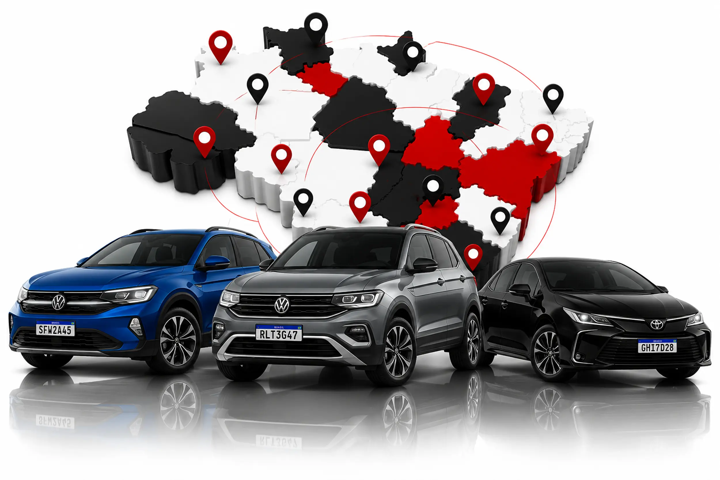 Mapa mostrando a presença do Keep Cars em diferentes regiões do Brasil