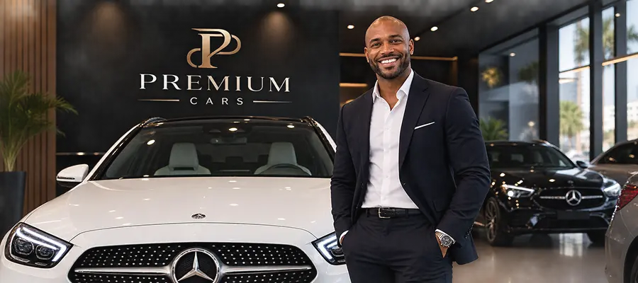 Veículo premium apresentado em uma loja especializada
